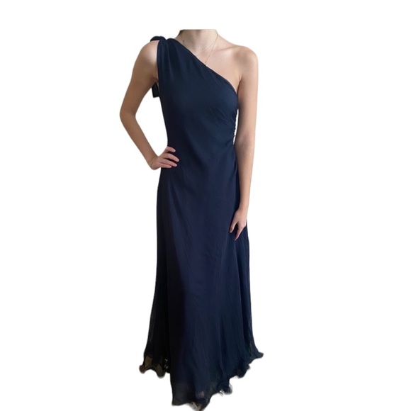 Jovani One Shoulder Gown Navy - Picture 1 of 4